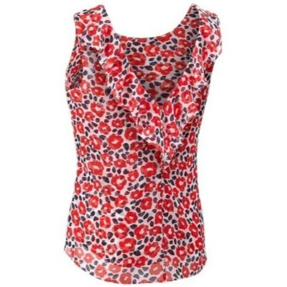 CAbi Tops - Cabi # 5356 "Flipside Blouse" Floral Print V-Neck Sleeveless Ruffle Blouse SMALL